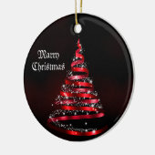 Christmas Celebration Shiny Red Ribbon Tree Keramik Ornament (Links)