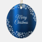 Christmas Celebration White Snowflakes Navy Blue Keramik Ornament (Links)
