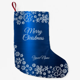 Christmas Celebration White Snowflakes Navy Blue Kleiner Weihnachtsstrumpf