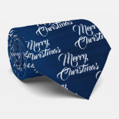 Christmas Celebration White Snowflakes Navy Blue Krawatte (Gerollt)