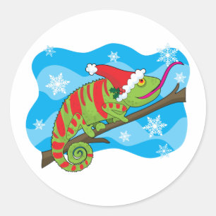 Christmas Chameleon Runder Aufkleber