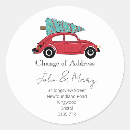 Christmas Change of Address Sticker | Red Car with (Vorderseite)