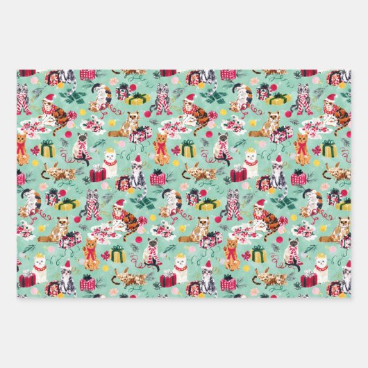CHRISTMAS CHAOS BUNDLE CATS, PENGUINS, POINSETTIA GESCHENKPAPIER SET (Vorderseite)