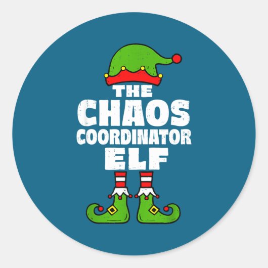 Christmas Chaos Coordinator Elf Funny Xmas Holiday Runder Aufkleber (Vorderseite)