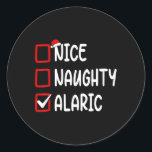 Christmas Checklist Nice Naughty Alaric Personaliz Runder Aufkleber<br><div class="desc">Weihnachts-Checkliste Nice Naughty Alaric Personalisiert Name 1</div>