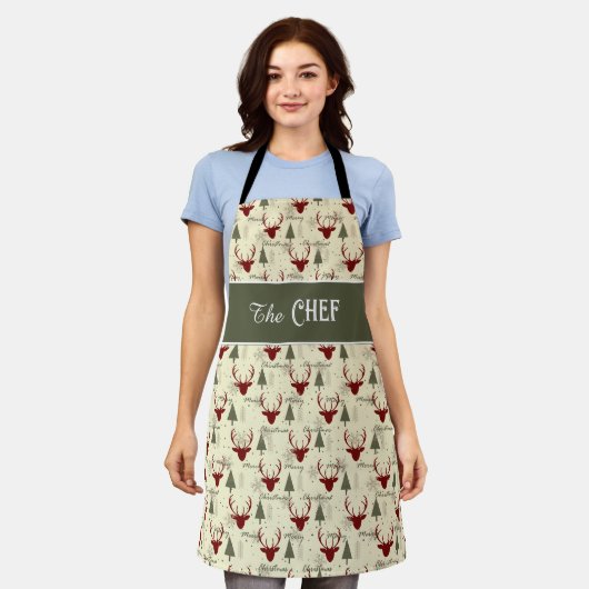 Christmas Cheer Apron with Deer and Trees Schürze (Getragen)