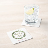 Christmas Cheer Wreath Gold Script Personalized Rechteckiger Pappuntersetzer (Vor Ort)