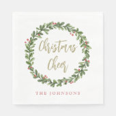 Christmas Cheer Wreath Gold Script Personalized Serviette (Vorderseite)