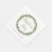 Christmas Cheer Wreath Gold Script Personalized Serviette (Ecke)
