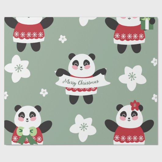Christmas Cherry Blossom Panda Geschenkpapier (Flach)