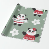 Christmas Cherry Blossom Panda Geschenkpapier (Ungerollt)