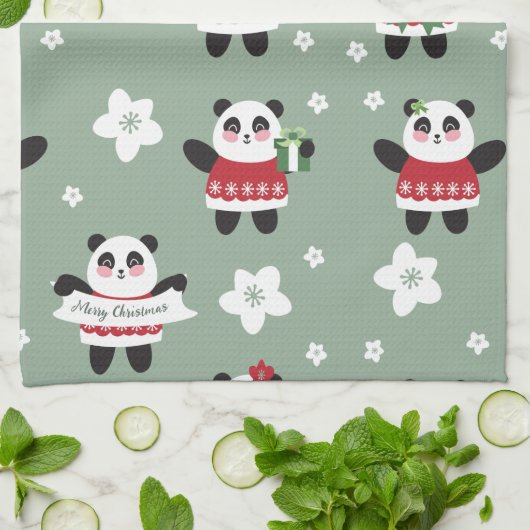 Christmas Cherry Blossom Panda Geschirrtuch (Gefaltet)