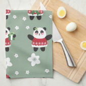 Christmas Cherry Blossom Panda Geschirrtuch (Viertel Falte)