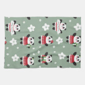Christmas Cherry Blossom Panda Geschirrtuch (Horizontal)