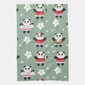 Christmas Cherry Blossom Panda Geschirrtuch (Vertikal)