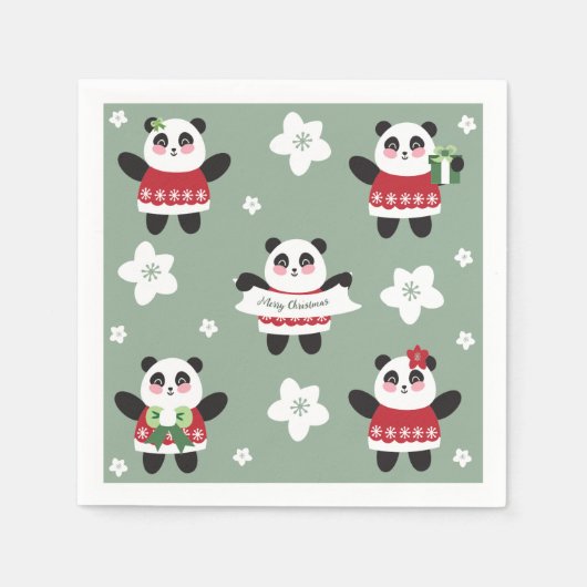Christmas Cherry Blossom Panda Serviette (Vorderseite)