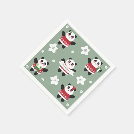 Christmas Cherry Blossom Panda Serviette (Ecke)