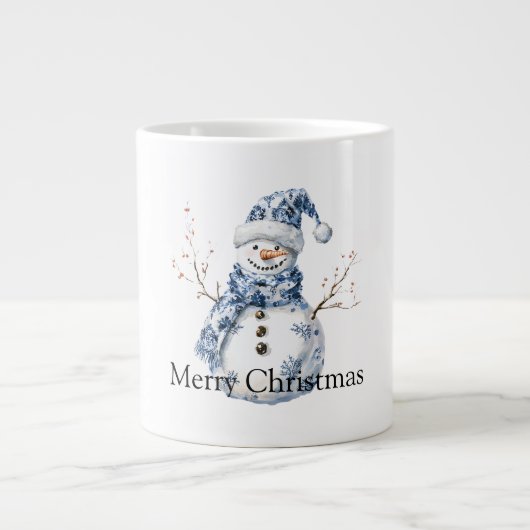 Christmas Chic Blue White Snowman Jumbo-Tasse (Vorderseite)