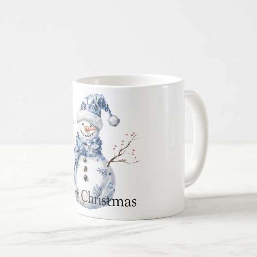 Christmas Chic Blue White Snowman Kaffeetasse (VorderseiteRechts)