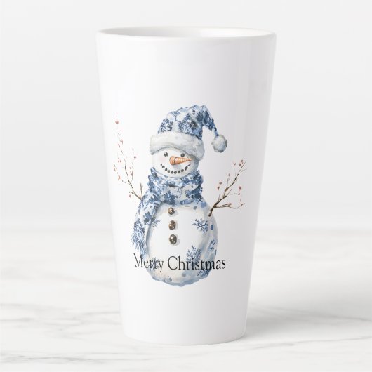 Christmas Chic Blue White Snowman Milchtasse (Vorderseite)
