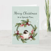 Christmas Chickadee Bird Watercolor Mutter Karte (Vorderseite)
