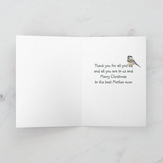 Christmas Chickadee Bird Watercolor Mutter Karte (Innenseite)