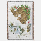 Christmas Chickadee Bunnies Holly Warm Decke (Vorderseite Vertikal)