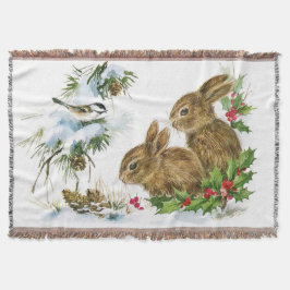 Christmas Chickadee Bunnies Holly Warm Decke