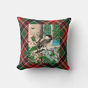 Christmas Chickadee Chatter Kariert Kissen