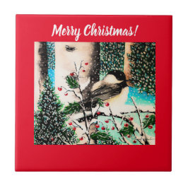 Christmas Chickadee Chatter Red Tile Fliese
