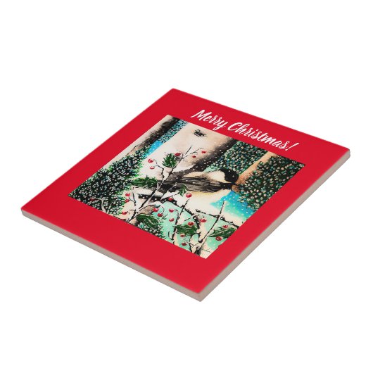 Christmas Chickadee Chatter Red Tile Fliese (Seite)