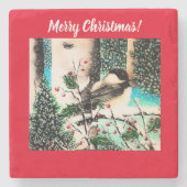 Christmas Chickadee Chatter Roter Untersetzer (Vorderseite)