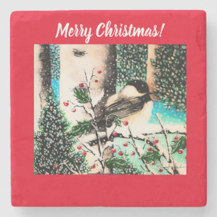 Christmas Chickadee Chatter Roter Untersetzer