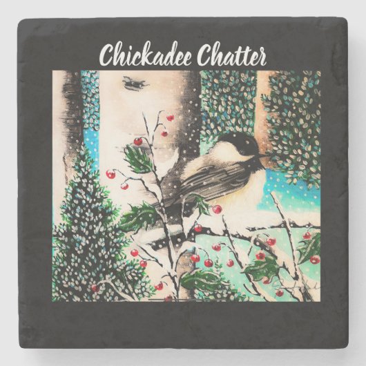 Christmas Chickadee Chatter Stone Untersetzer (Vorderseite)