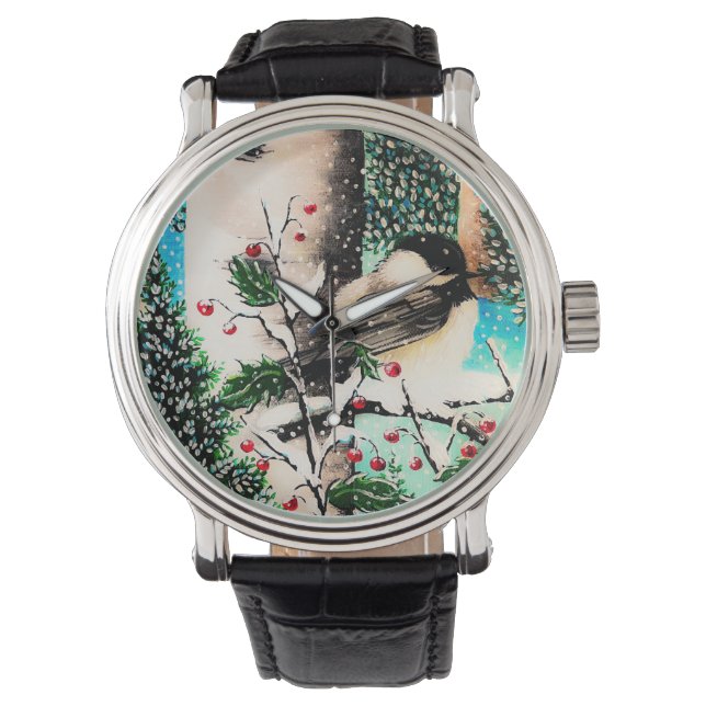 Christmas Chickadee Chatter Watch Armbanduhr (Vorderseite)