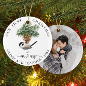 Christmas Chickadee Newlywed Mr. and Mrs. Foto Keramik Ornament