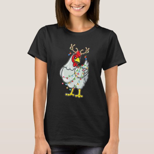 Christmas Chicken Reindeer Antlers Lights Pajama T-Shirt (Vorderseite)