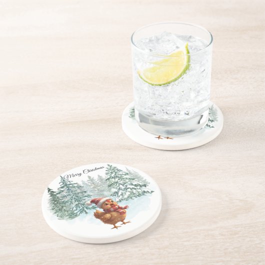 Christmas Chicken Sandstone Coaster Getränkeuntersetzer (Seite)
