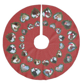 Christmas Chickens in Heart Wreaths Polka Dots Polyester Weihnachtsbaumdecke