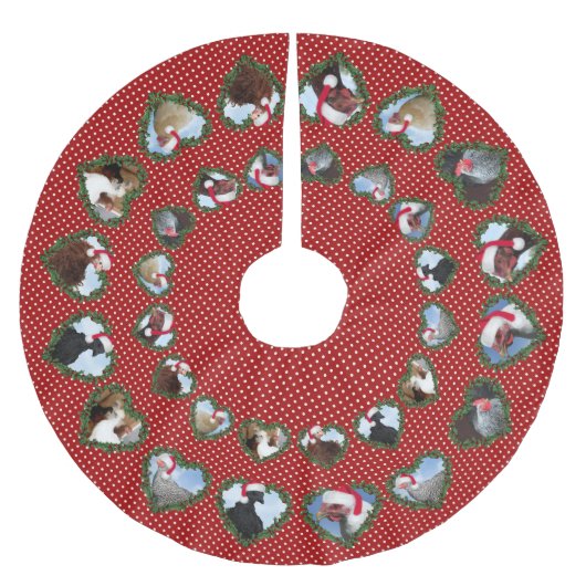 Christmas Chickens in Heart Wreaths Polka Dots Polyester Weihnachtsbaumdecke (Vorderseite)