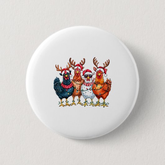 Christmas Chickens Reindeer Farm Animals Xmas Ligh Button (Vorderseite)