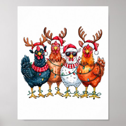Christmas Chickens Reindeer Farm Animals Xmas Ligh Poster (Vorne)