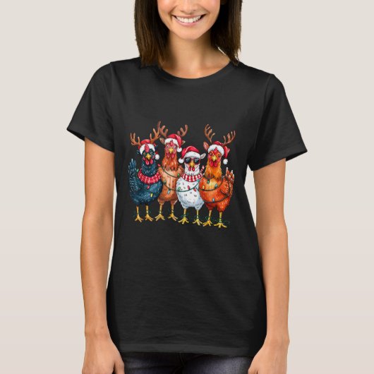 Christmas Chickens Reindeer Farm Animals Xmas Ligh T-Shirt (Vorderseite)