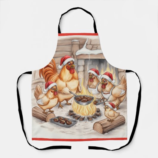 Christmas Chickens Roasting Chestnuts, Apron Schürze (Vorderseite)
