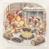 Christmas Chickens Roasting Chestnuts, Coaster Glasuntersetzer (Vorderseite)