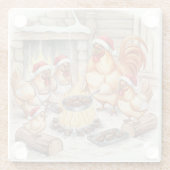 Christmas Chickens Roasting Chestnuts, Coaster Glasuntersetzer (Rückseite)