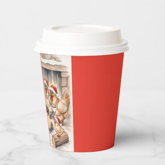 Christmas Chickens Roasting Chestnuts, Cups Pappbecher (Links)