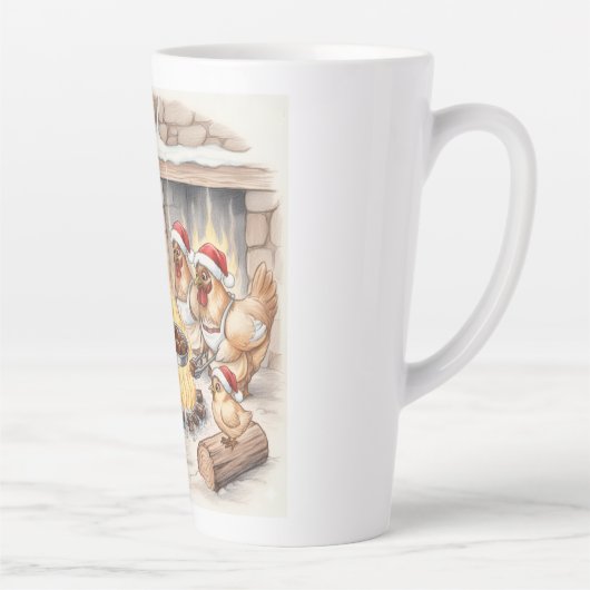 Christmas Chickens Roasting Chestnuts, Latte Mug Milchtasse (Rechts)