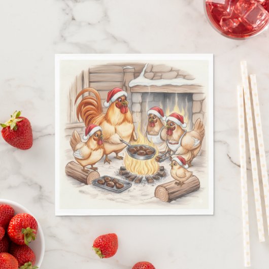 Christmas Chickens Roasting Chestnuts, Napkins Serviette (Beispiel)
