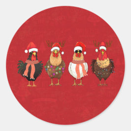 Christmas Chickens Runder Aufkleber